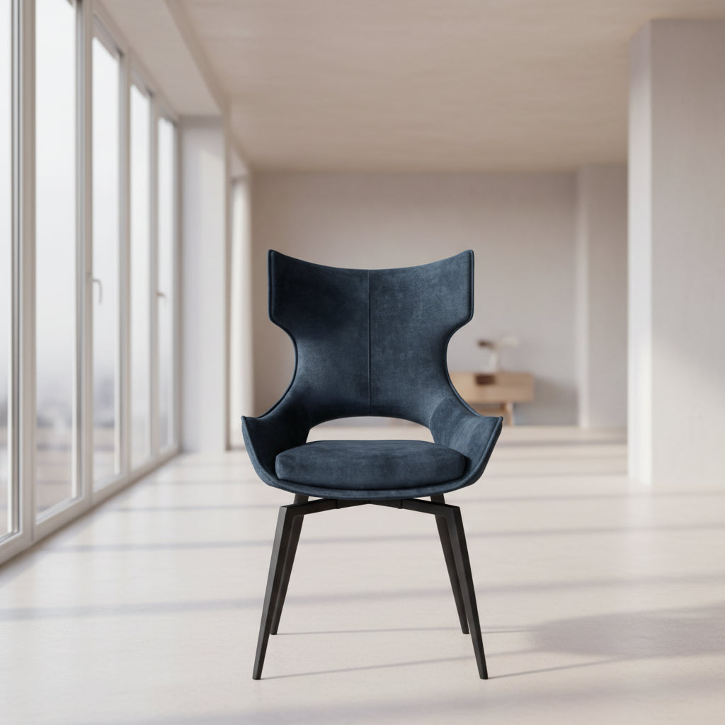 Chaise Camille – velours bleu – vue face