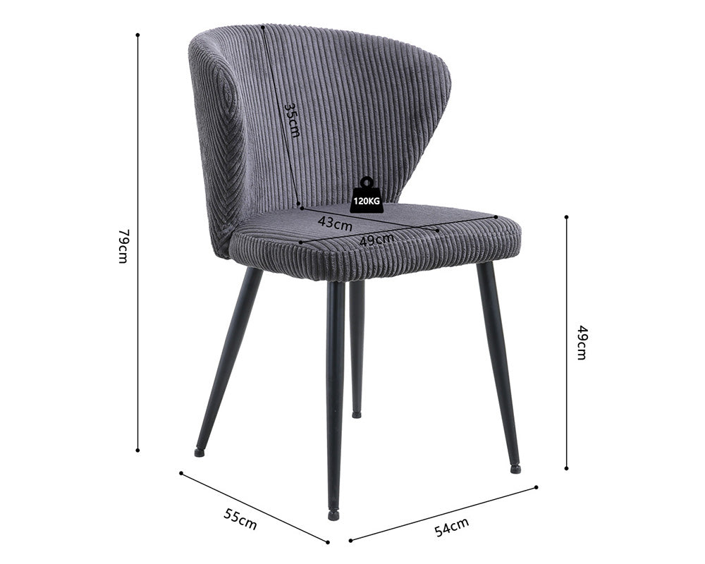 Chaise velours cotelé gris - Rousseau - Souffle d'intérieur