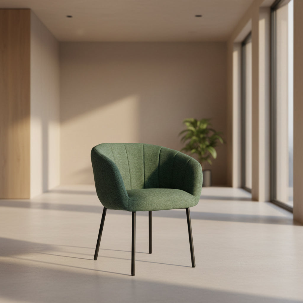 chaise confortable avec accoudoirs verte en tissu pieds noir - Souffle d'intérieur