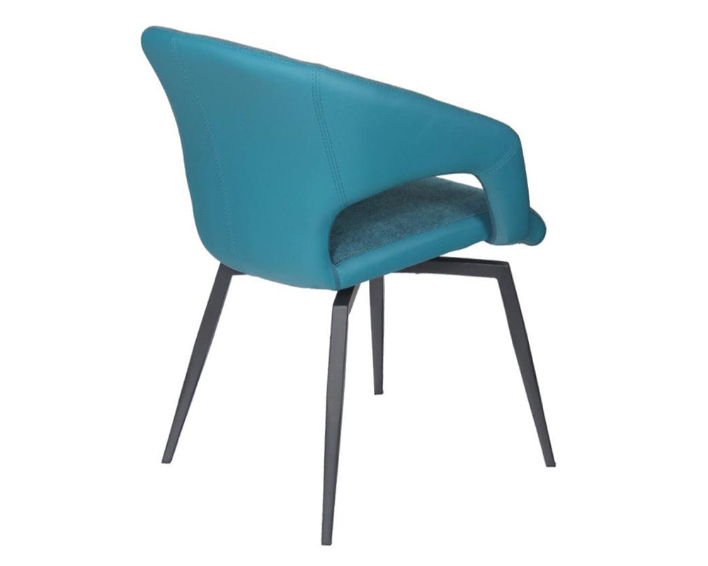 Fauteuil de table pivotant pieds metal en tissu bleu moderne - SOUFFLE D’INTÉRIEUR