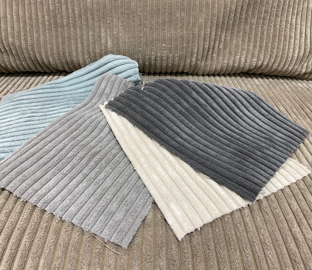 échantillons canapé d'angle velours cotelé gris relax electrique - Souffle d'intérieur - Confort luxe