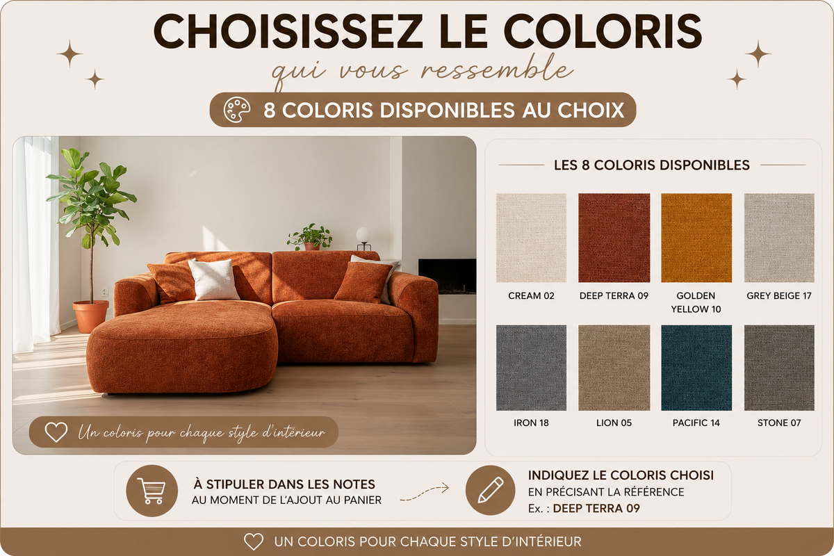 choix des 8 coloris du canape meridienne montana - confortluxe