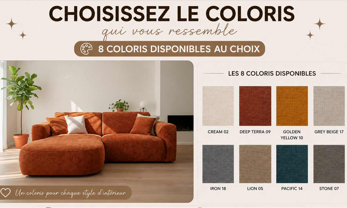 choix des 8 coloris du canape meridienne montana - confortluxe