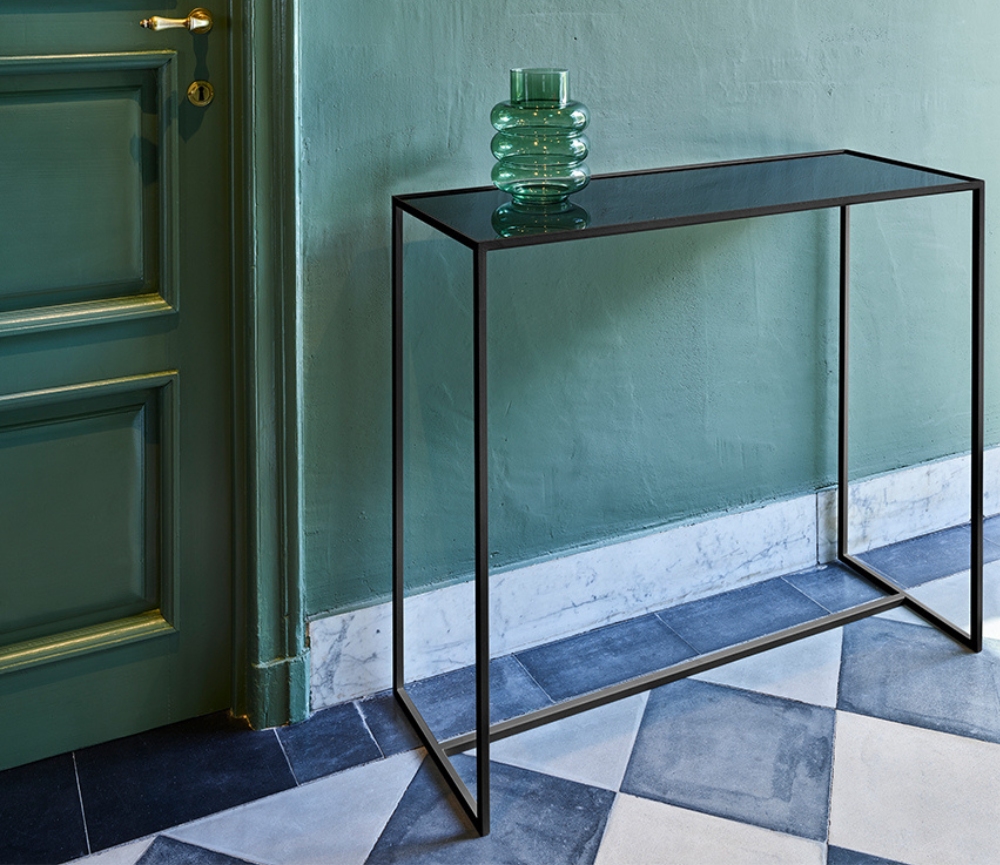 Console d'entrée Mia en situation – hall – verre teinté noir et gris