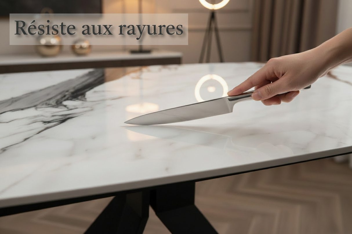 Milazzo céramique marbre blanc – démonstration résistance aux rayures, surface intègre après test
