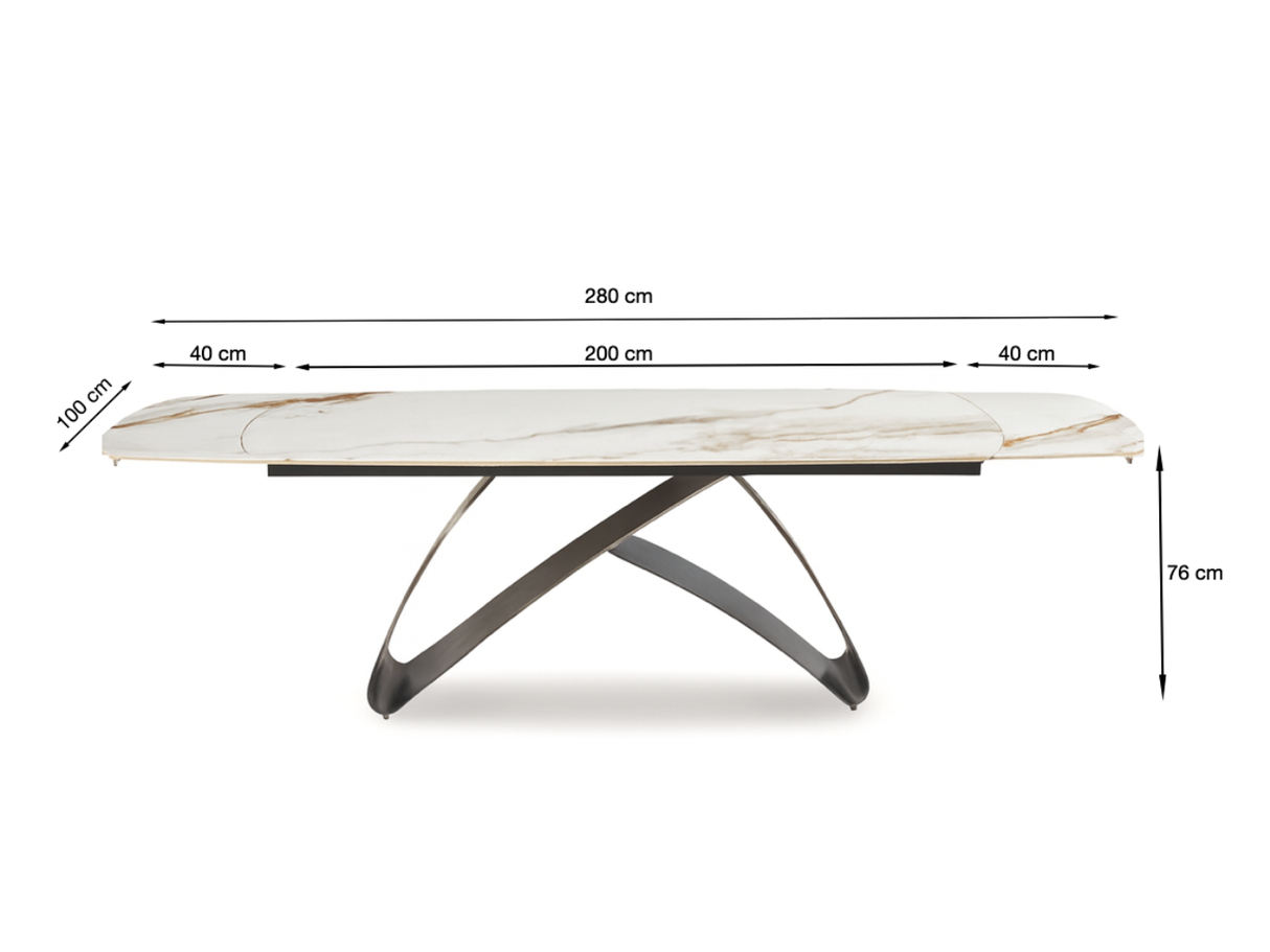 Table à manger ovale extensible en céramique effet marbre - Kiny