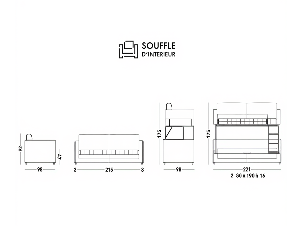Canapé lit superposé design convertible - Magic