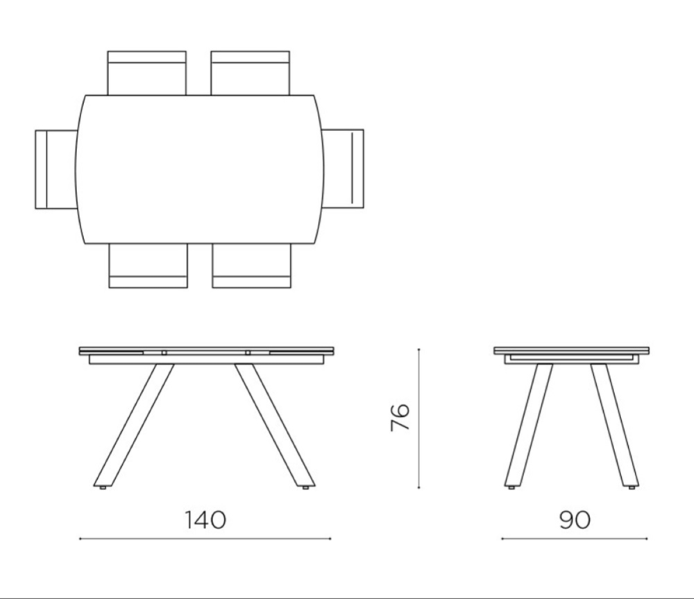 dimensions Table extensible céramique effet marbre noir en position fermé et pieds métal - Souffle d'intérieur