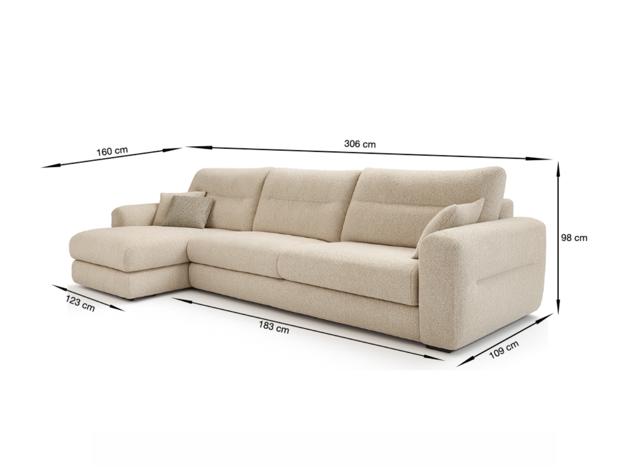Beige fabric corner sofa 306x199cm - Mimos