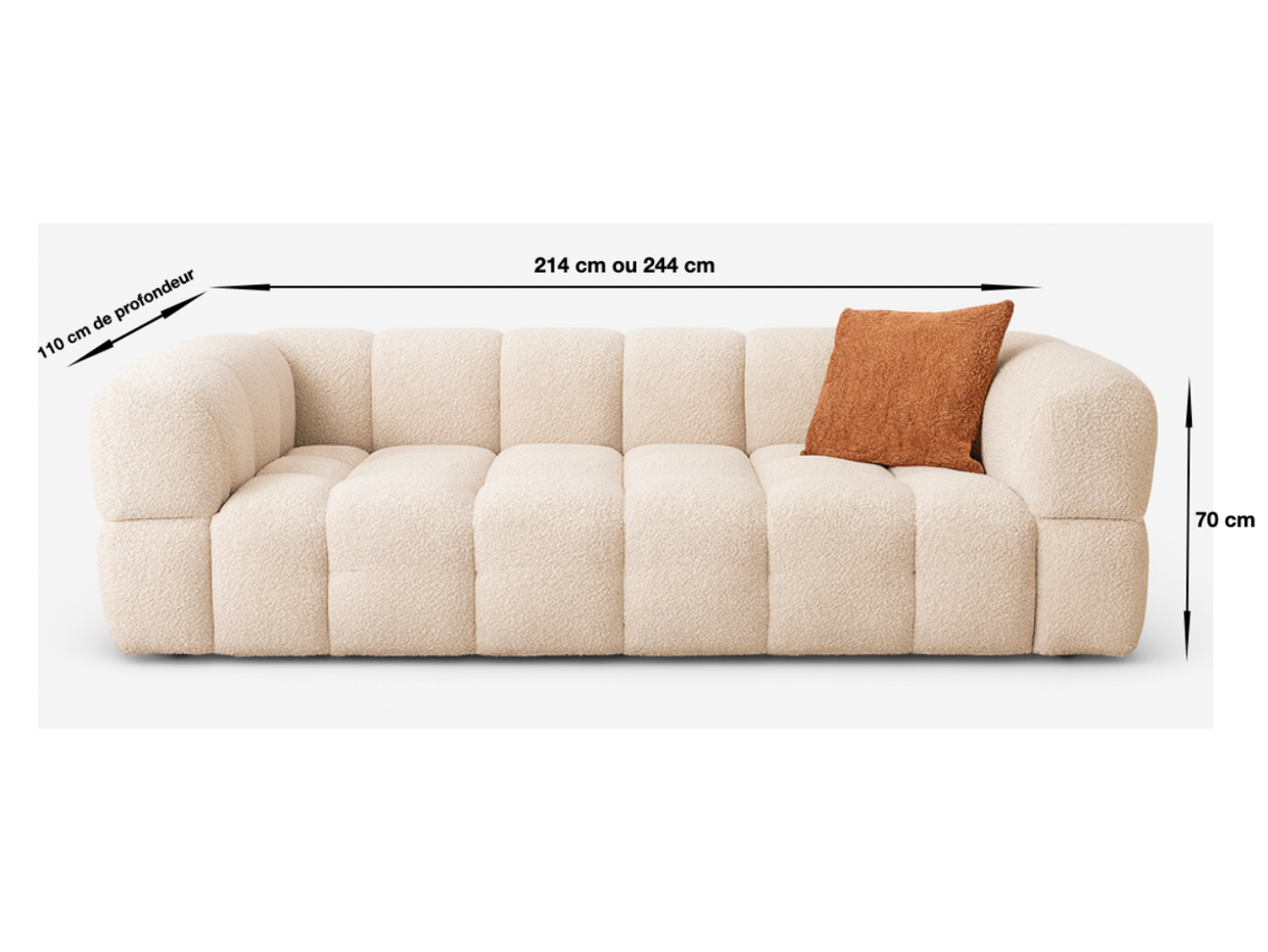 Canapé droit beige en tissu bouclette - Noah