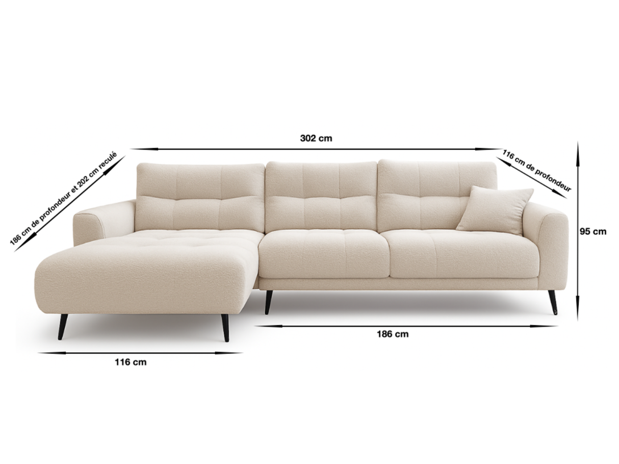 Canapé d’angle avance recule bouclette blanche - Melania