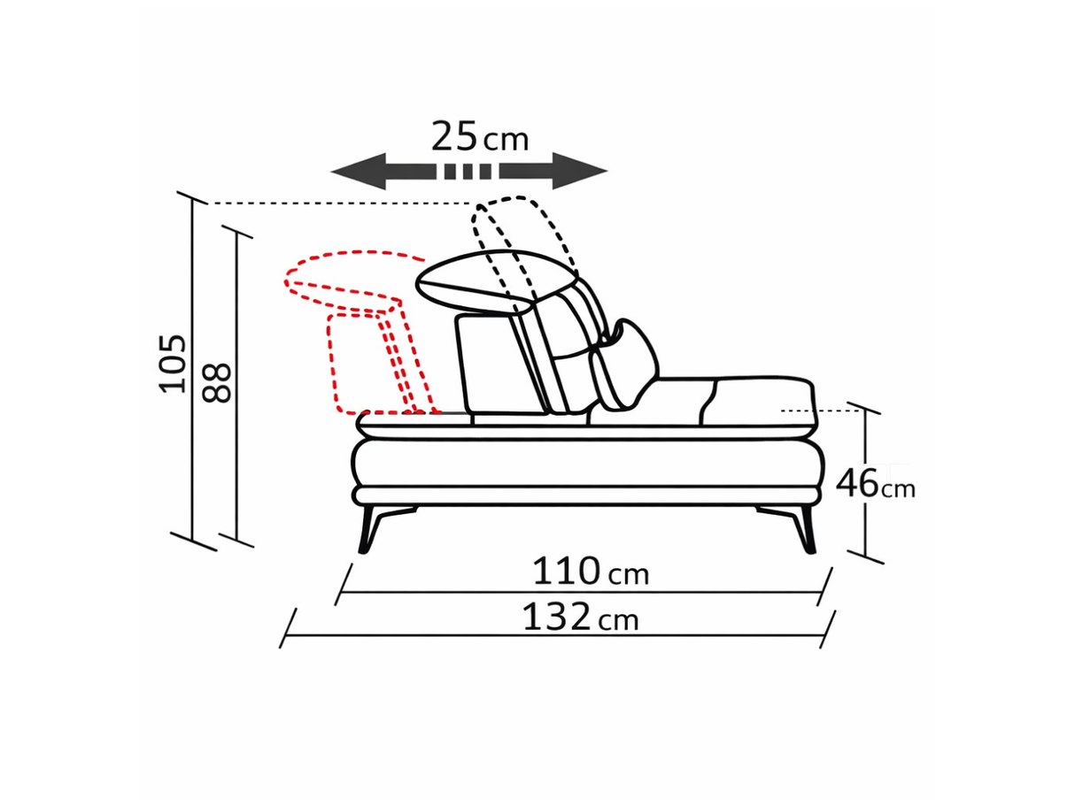 dimensions profondeur Canapé d'angle modulable beige et brique méridienne panoramique en tissu - Souffle d'intérieur - Diva divani - looping