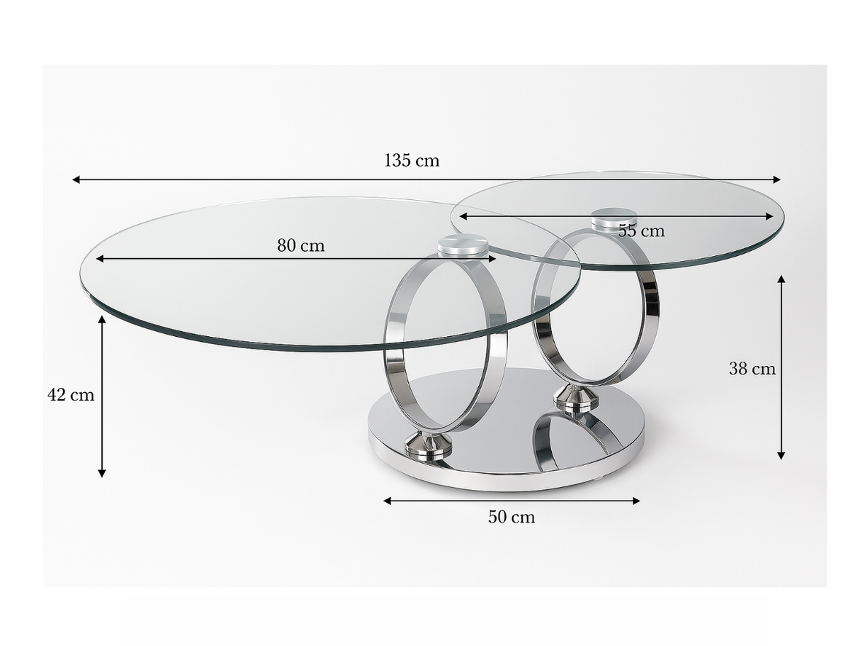 table basse ronde pivotante avec les détails de dimensions