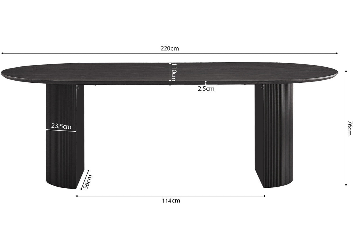 dimensions de la table ovale en bois noir version 220cm