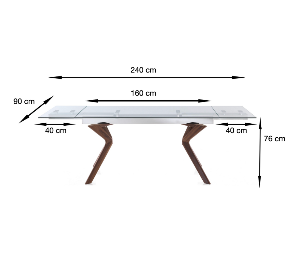 Extendable glass table 160 or 140x90 - Nelson