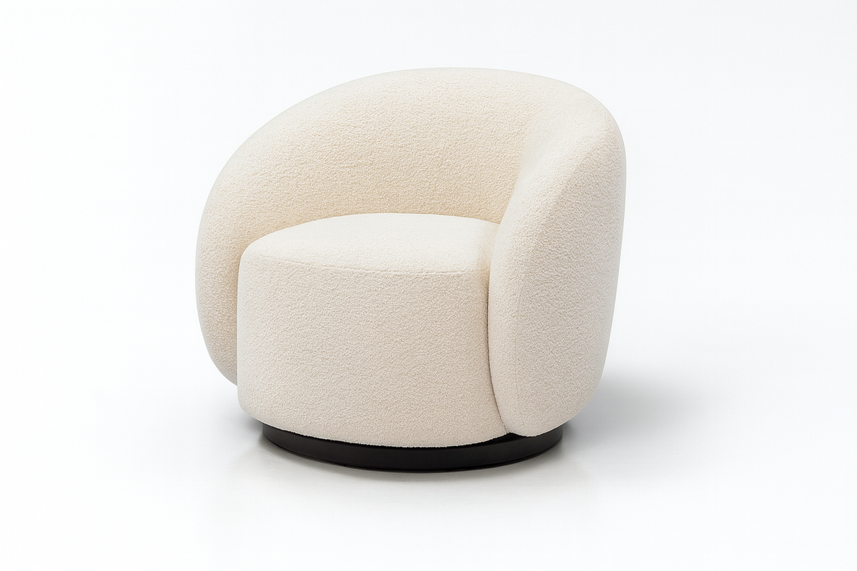 Fauteuil Assia - vus 3/4 - tissu 100 % polyester effet bouclette