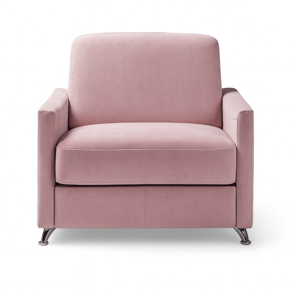 Fauteuil convertible 1 place Ambre en tissu rose poudré avec pieds chromés