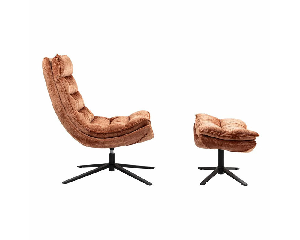 Ensemble fauteuil – fauteuil + 1 repose-pieds Halo – tissu texturé 100 % polyester marron