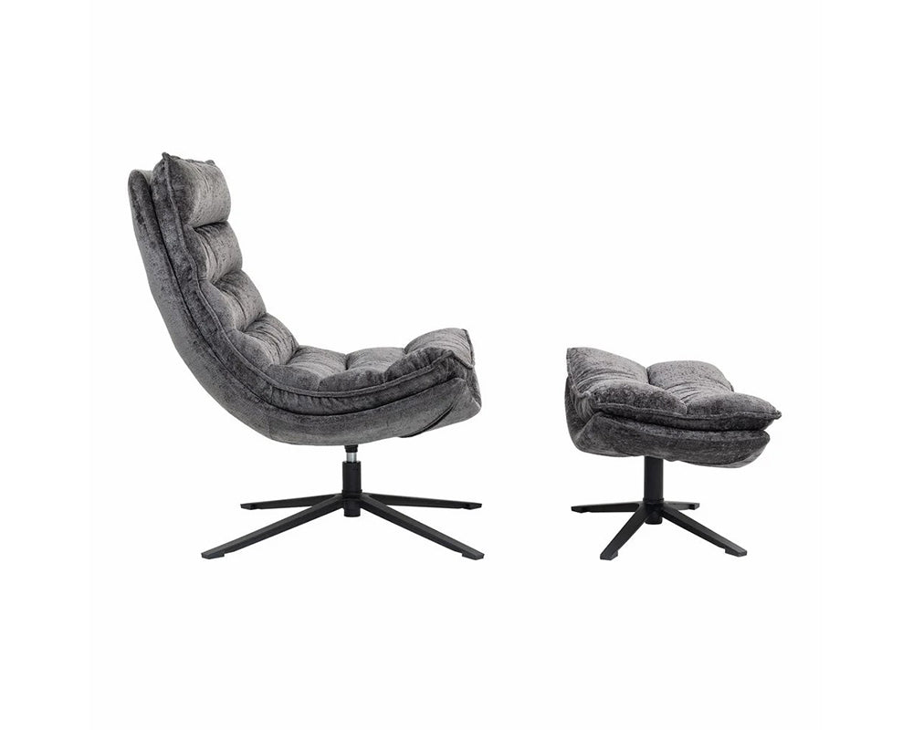 Ensemble fauteuil – fauteuil + 1 repose-pieds Halo – tissu texturé 100 % polyester gris