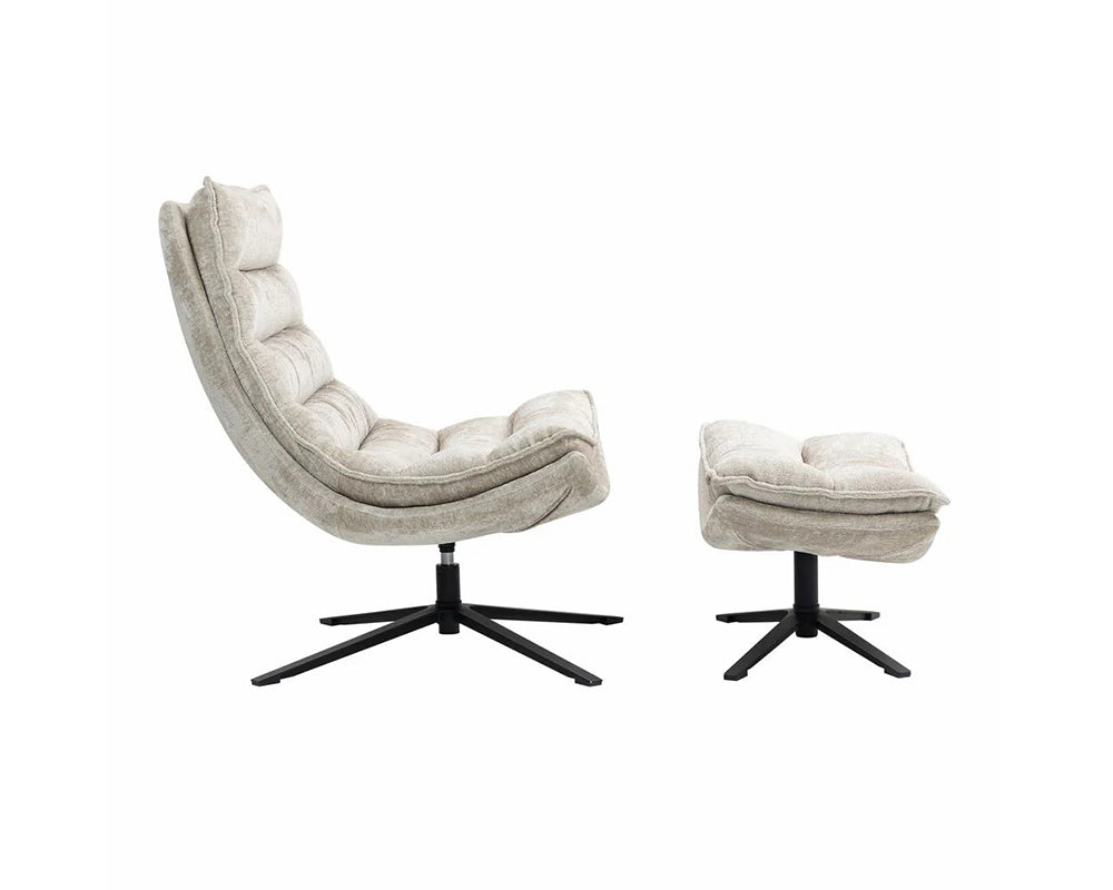 Ensemble fauteuil – fauteuil + 1 repose-pieds Halo – tissu texturé 100 % polyester beige