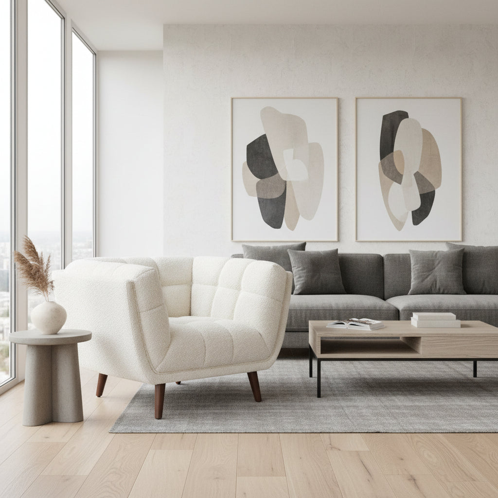 Fauteuil bouclette blanc design