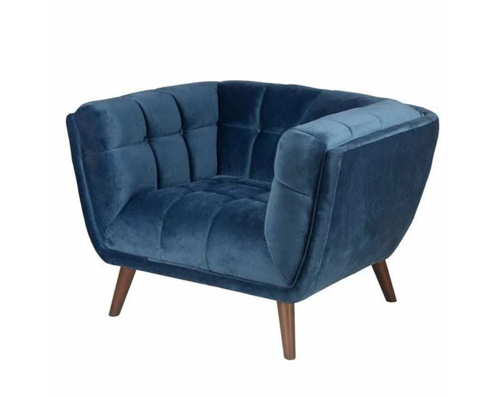 Fauteuil Bery – tissu bouclette bleu –vue 3/4