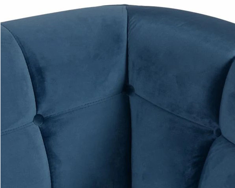 Détail dossier capitonné – Bery – tissu effet bouclette bleu