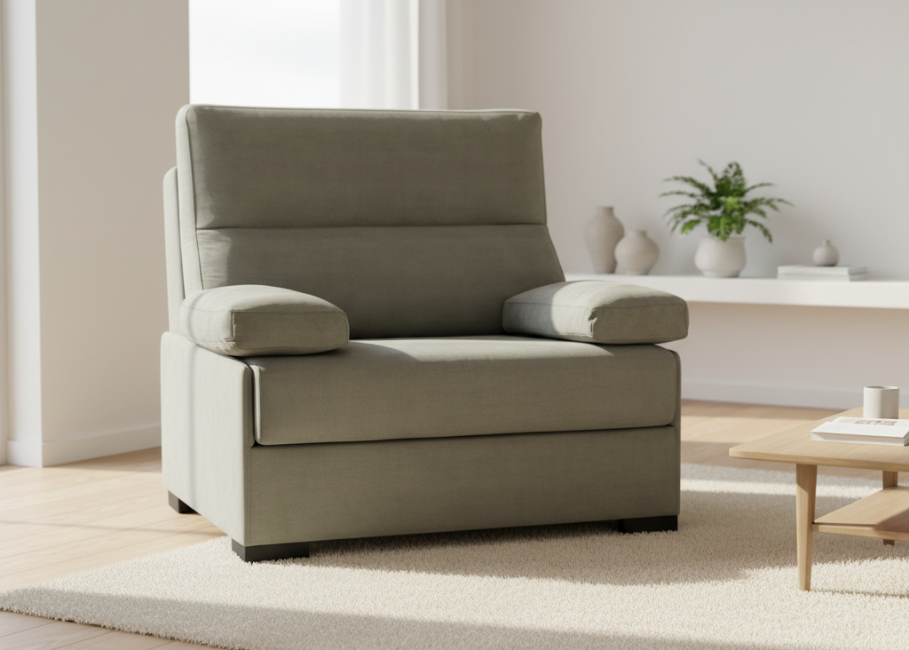 Fauteuil convertible rapido Gina en tissu gris avec matelas 12 cm vue de face