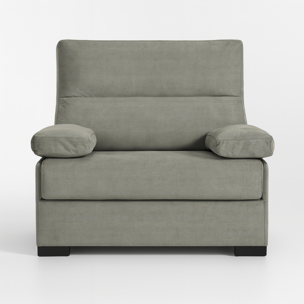 Fauteuil convertible rapido Gina en tissu gris avec matelas 12 cm vue de face