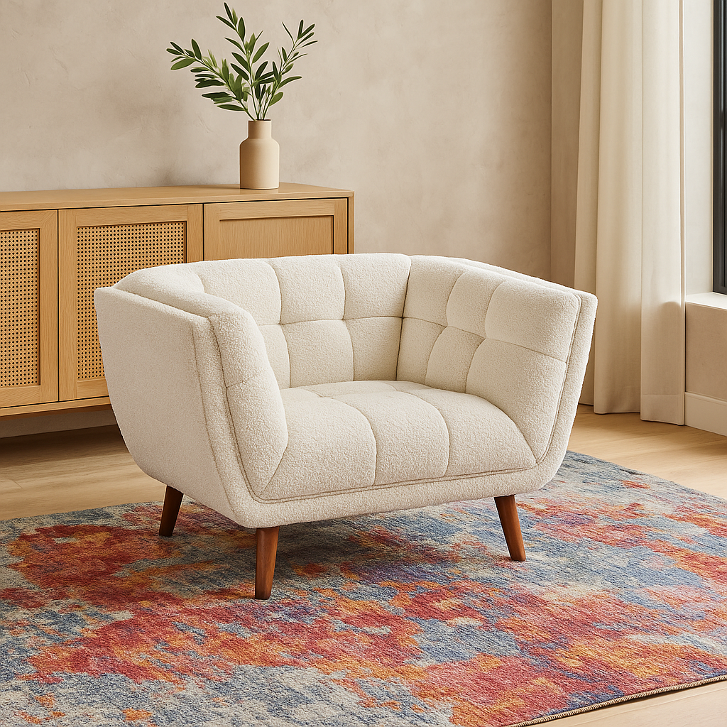 Fauteuil bouclette confortable dans un salon