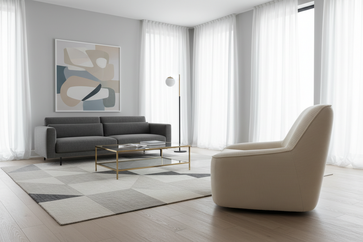 Fauteuil en velours côtelé beige pivotant - Marco