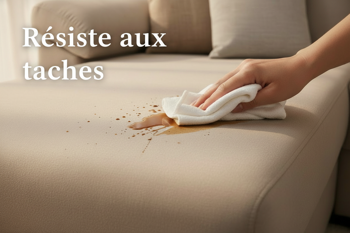 Gros plan traitement anti-taches tissu lisse canapé Billy
