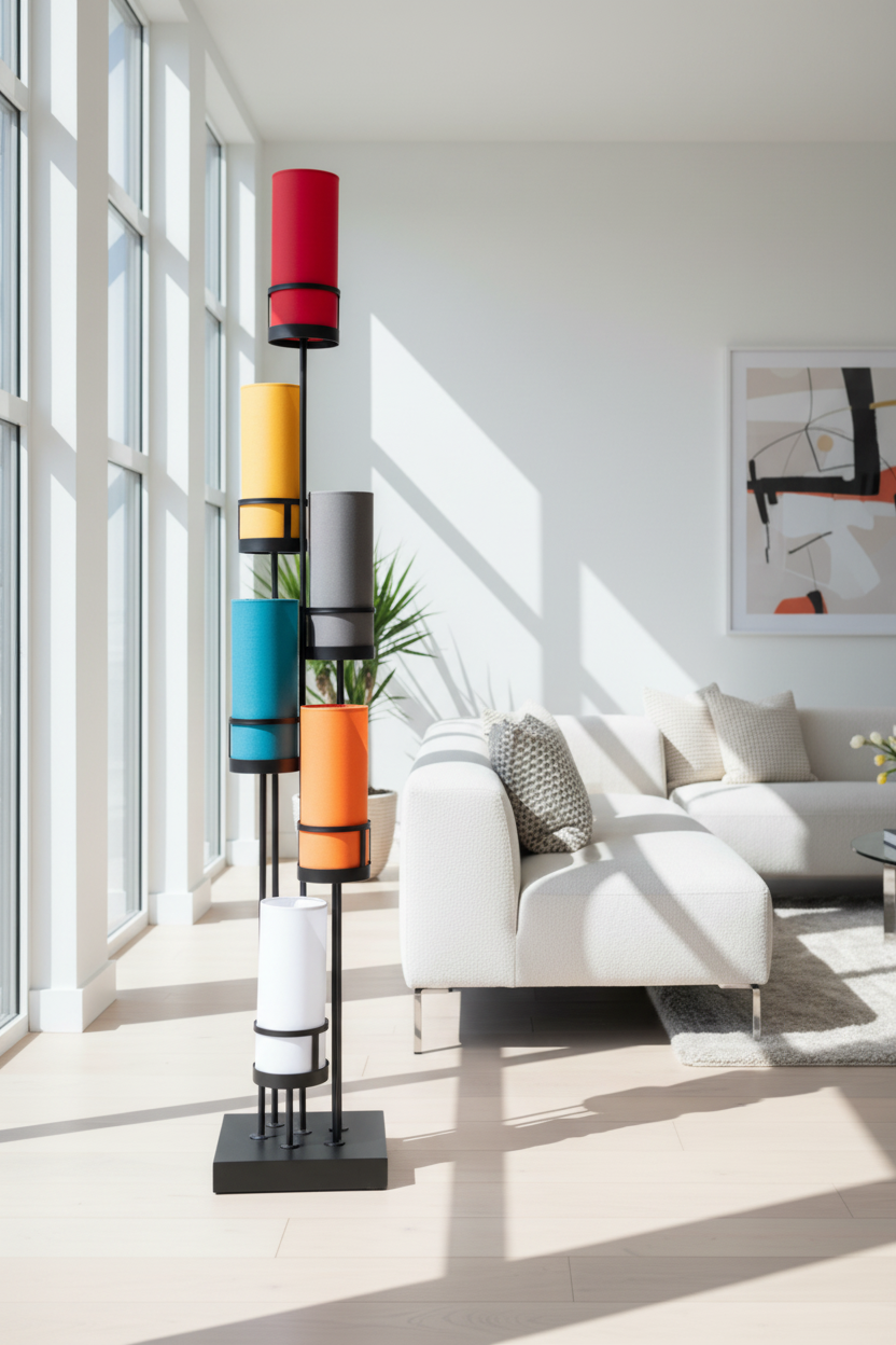 Lampadaire de salon design Sixt abat-jours colorés - FLAM LUCE