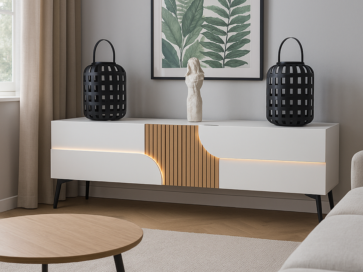 Meuble tv blanc et bois naturel - Marquis