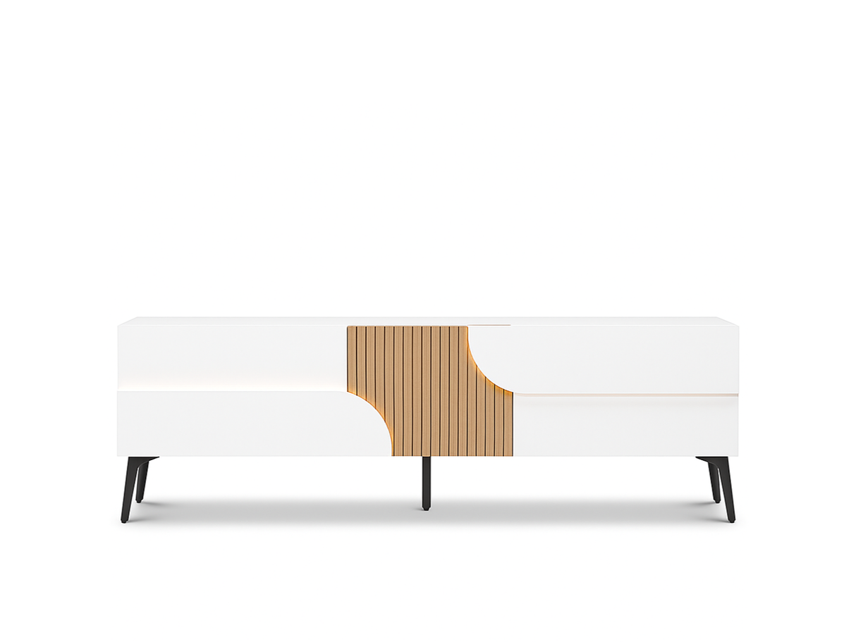 Meuble tv blanc et bois naturel - Marquis