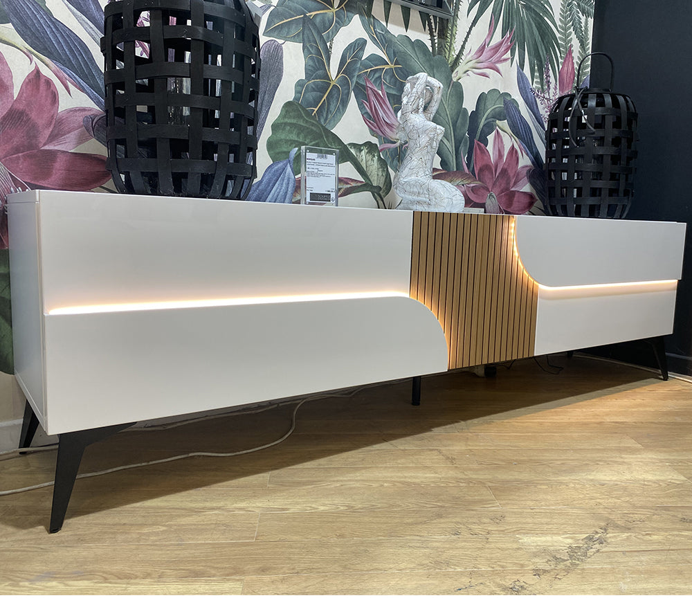 Meuble tv blanc et bois design - Souffle d'intérieur