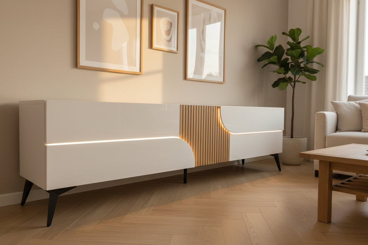 Meuble tv blanc et bois design - Souffle d'intérieur Animovel Marquise