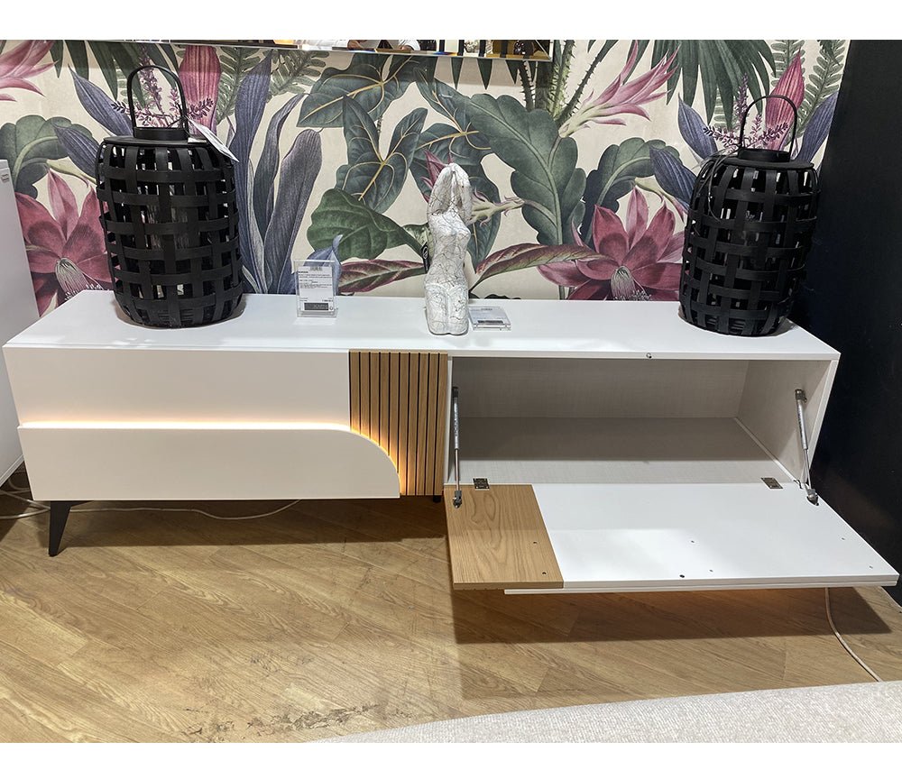 Meuble tv blanc et bois design - Souffle d'intérieur