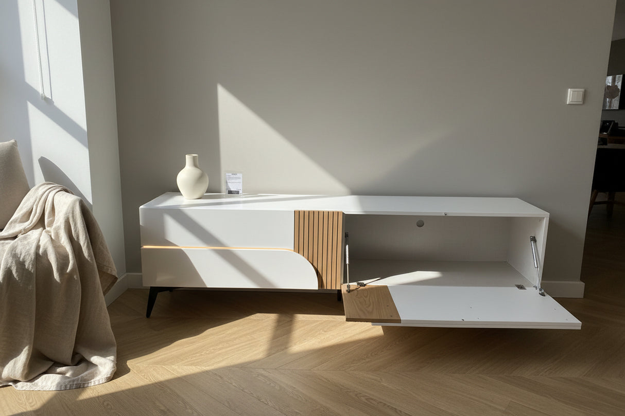 Meuble tv blanc et bois design - Souffle d'intérieur