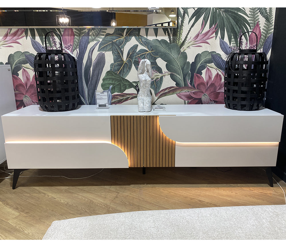 Meuble tv blanc et bois design - Souffle d'intérieur