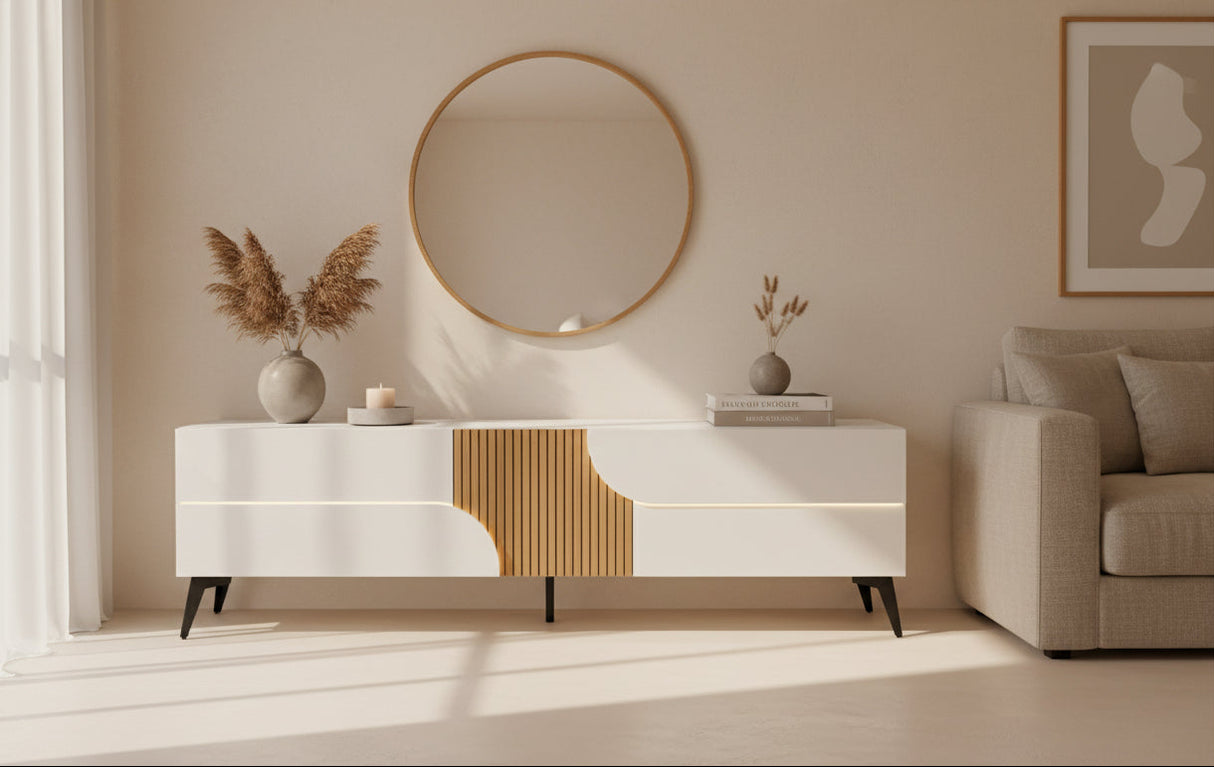 Meuble tv blanc et bois design - Souffle d'intérieur - Animovel Marquise