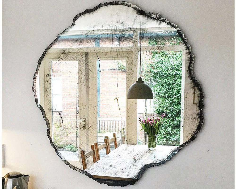 Miroir rond mural design Arbo en situation – salle à manger – vue de face