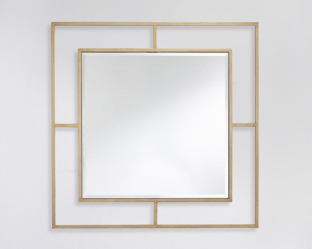 Miroir mural design carré Brayan – vue de face – cadre doré