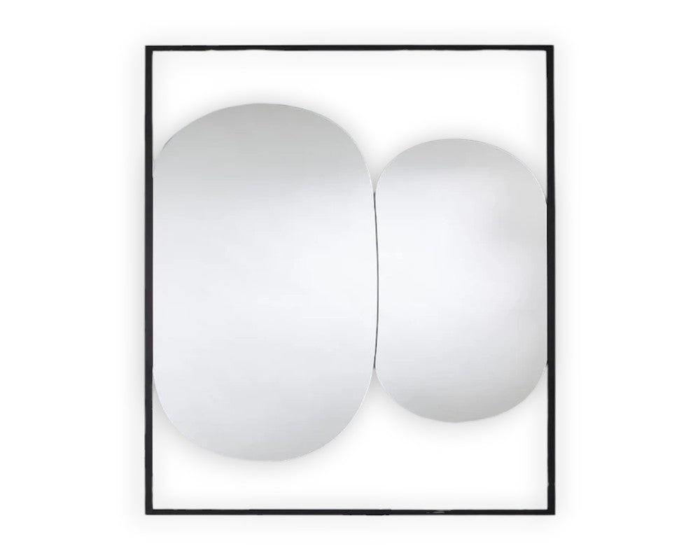 Miroir mural design contemporain Squeezy – vue de face – cadre métal noir