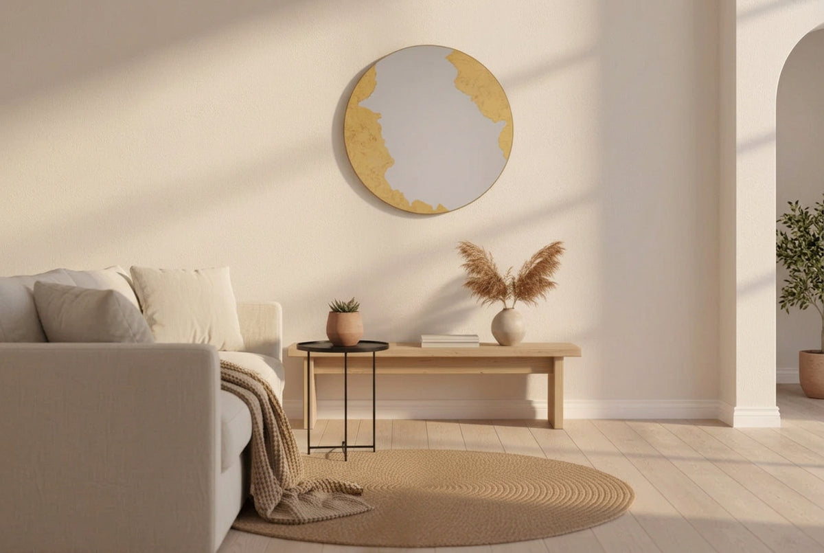 Miroir or rond Ornato 50 cm – contour doré fin, vue de face
