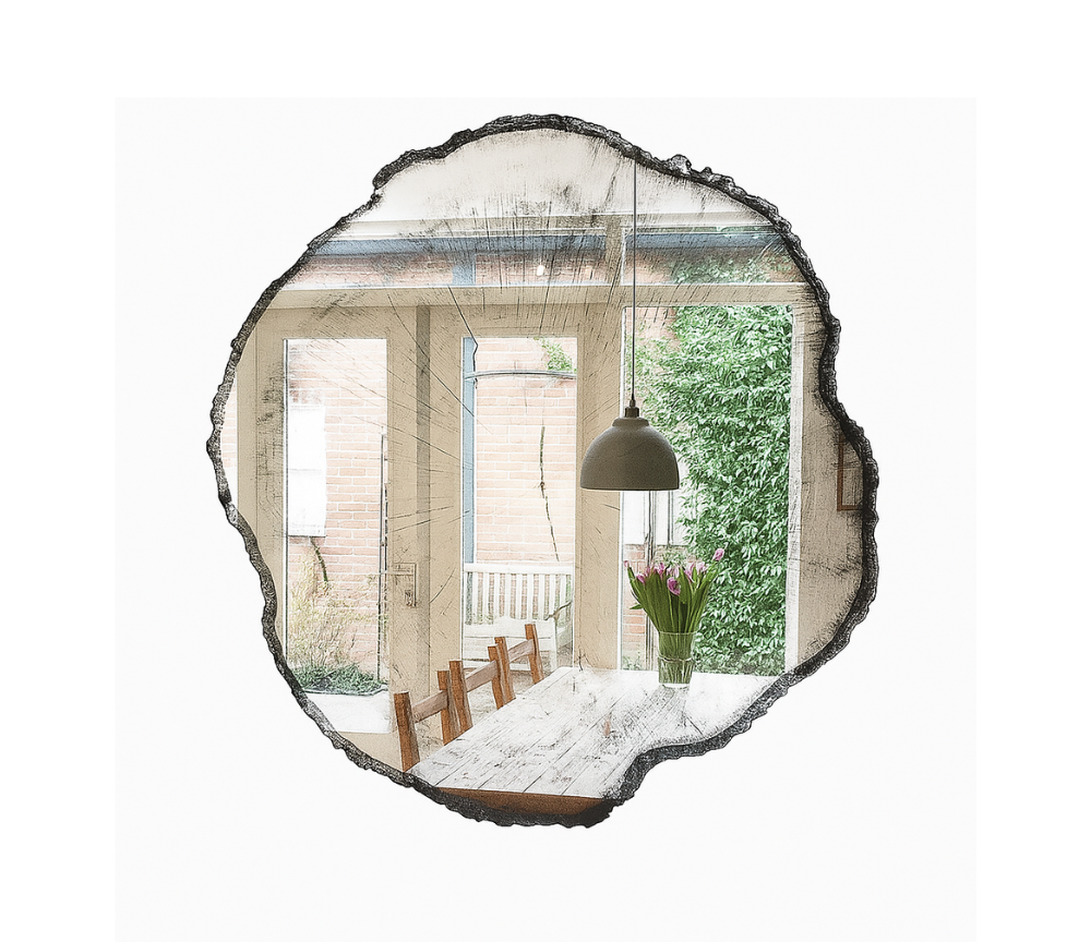 Miroir mural design Arbo – vue de face – effet tronc d'arbre – contour noir