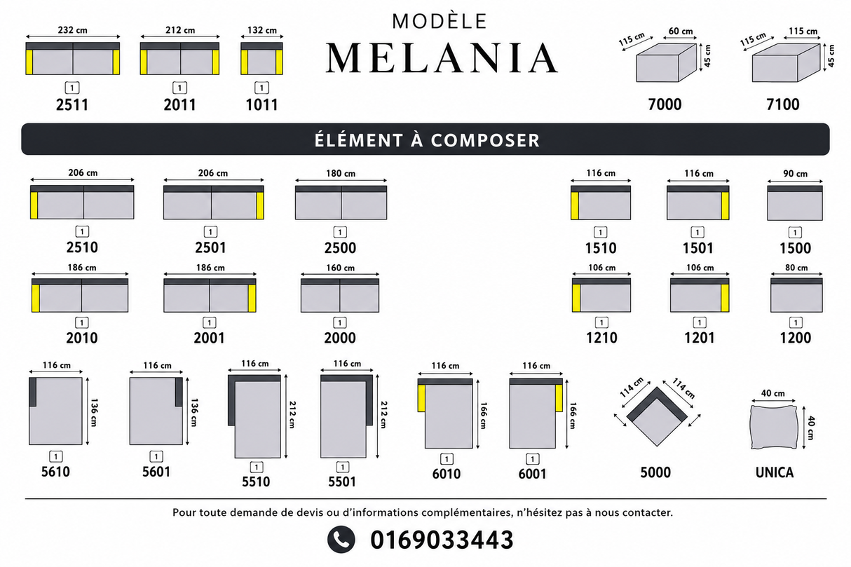 Canapé d'angle dossiers avance recule Melania – vue en situation showroom