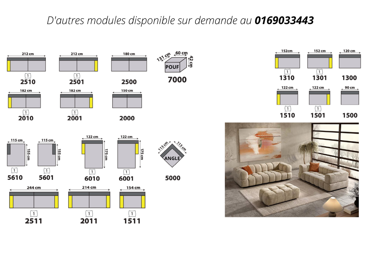 Canapé droit beige en tissu bouclette - Noah