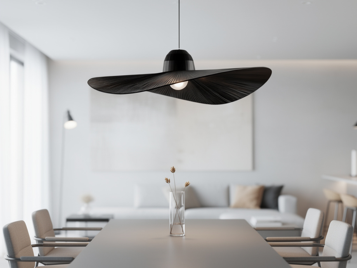 suspension noir au dessus d'une salle a manger