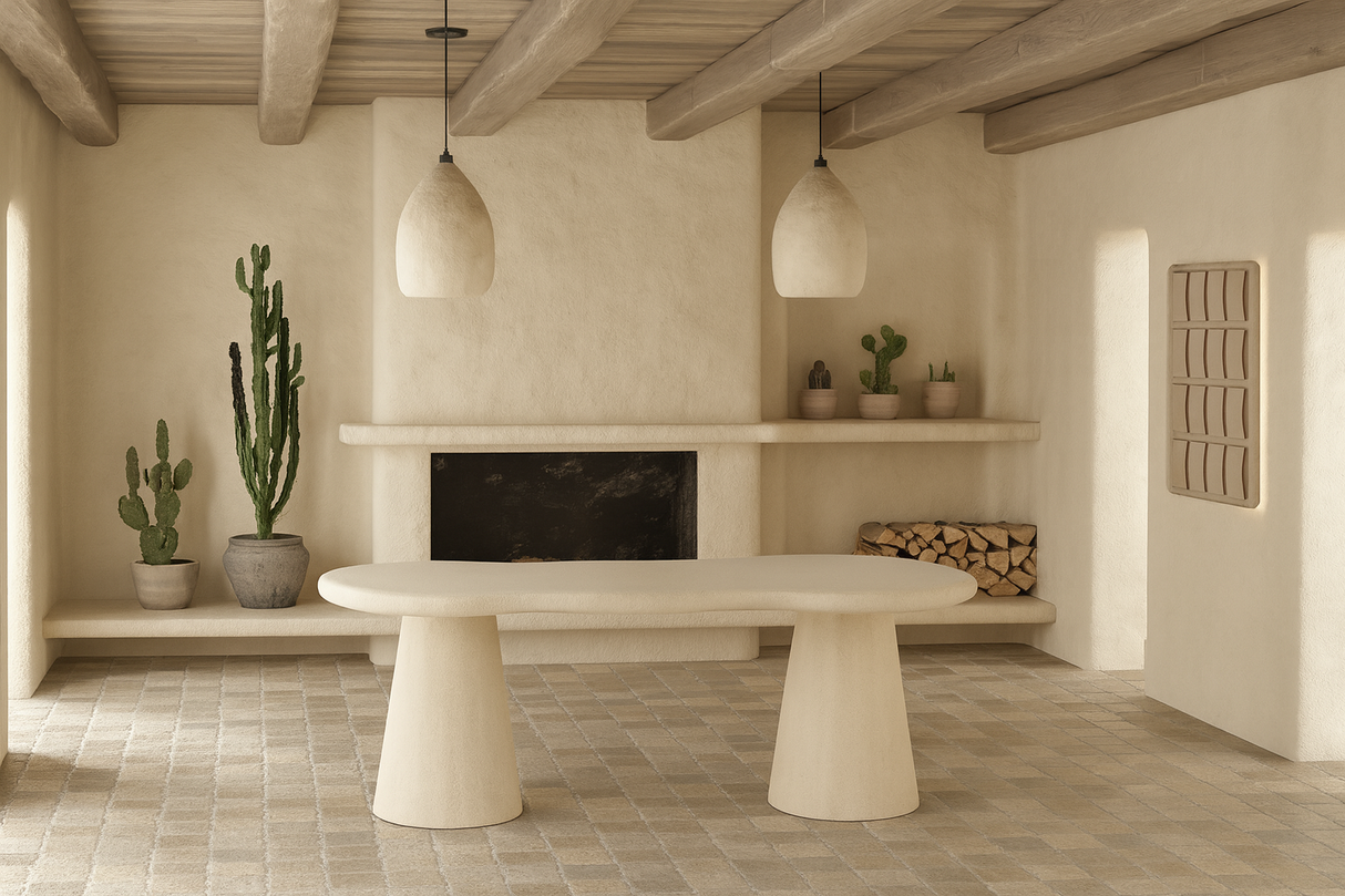 Table Simo en situation - salle à manger - plateau MDF effet béton ciré